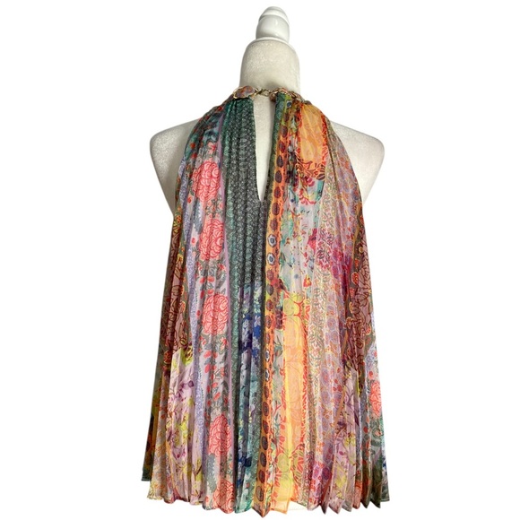 Alice + Olivia Alycia Printed Pleated Chiffon Top Halter Multicolor - Picture 9 of 13